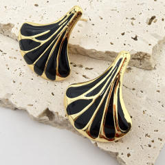 Color enamel natural Ginkgo Leaf stainless steel earrings