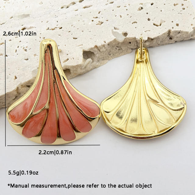 Color enamel natural Ginkgo Leaf stainless steel earrings