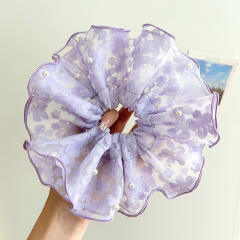 Large Hair Ring Mesh Lace Pearl High Elastic oversize scrunchies 21cm