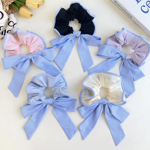 Korean Style Striped Bowknot Large size Hair Ring pony tail scrunchies