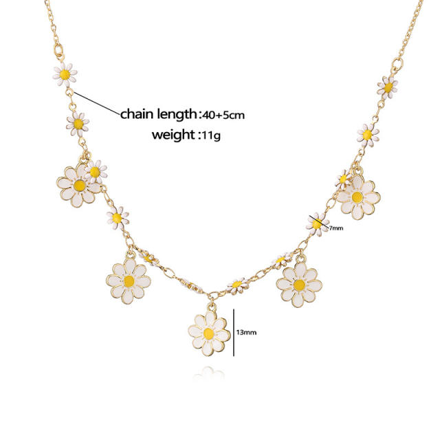 Sweet enamel daisy flower copper necklace earrings suit
