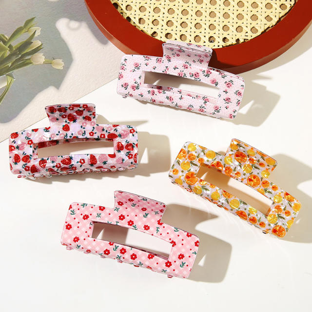 New Floral Large Rectangular Grab Clip Fruit hair claw clips
