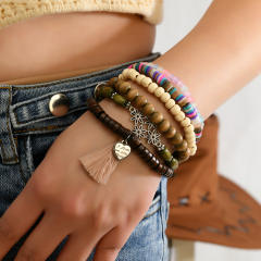 6-piece set new wooden beaded soft pottery floret bracelet for men and women