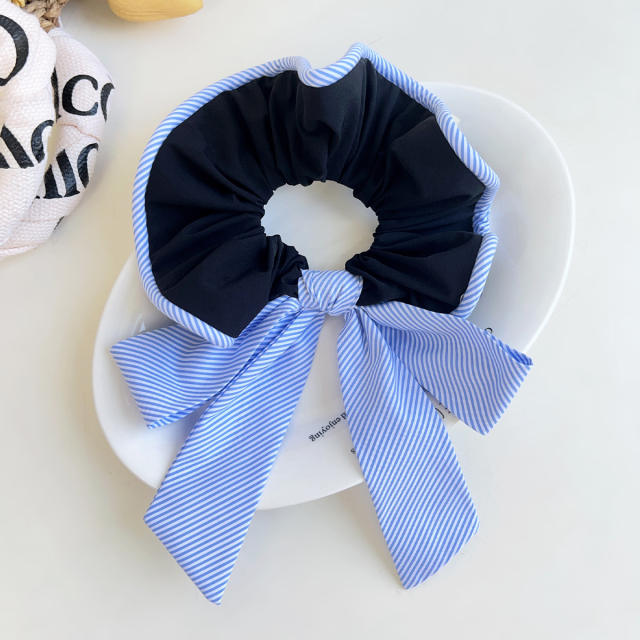 Korean Style Striped Bowknot Large size Hair Ring pony tail scrunchies