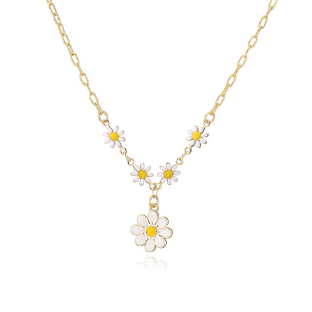 Sweet enamel daisy flower copper necklace earrings suit