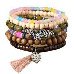 6-piece set new wooden beaded soft pottery floret bracelet for men and women