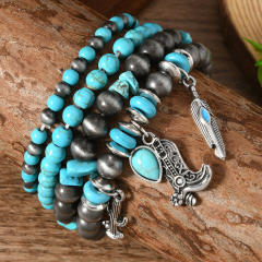 New turquoise alloy beaded elastic line men's women's bracelet