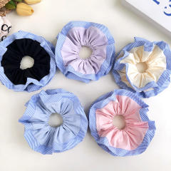 Korean fashion blue color edge oversize scrunchies 17cm