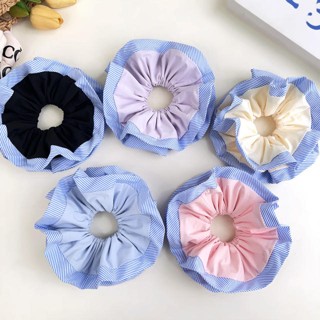 Korean fashion blue color edge oversize scrunchies 17cm