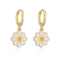 Sweet enamel daisy flower copper necklace earrings suit