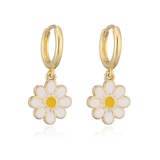 Sweet enamel daisy flower copper necklace earrings suit