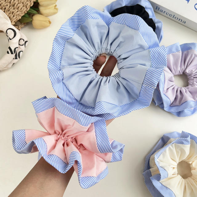 Korean fashion blue color edge oversize scrunchies 17cm