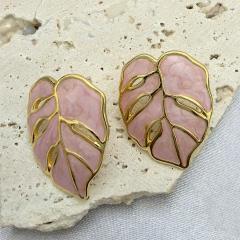 Natural hollow leaf color enamel stainless steel earrings big earrings
