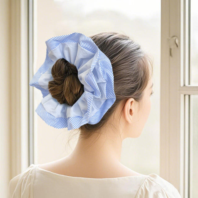 Korean fashion blue color edge oversize scrunchies 17cm