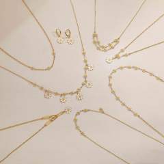 Sweet enamel daisy flower copper necklace earrings suit