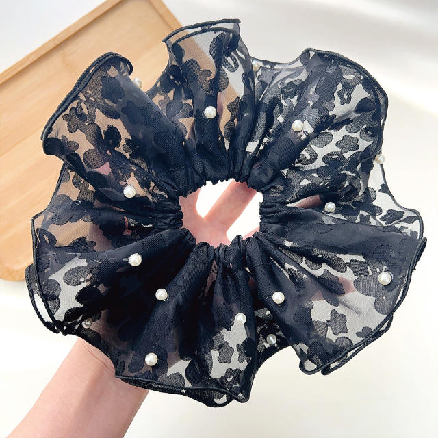 Large Hair Ring Mesh Lace Pearl High Elastic oversize scrunchies 21cm
