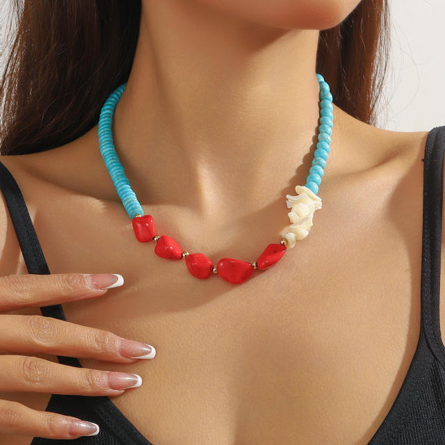 Hot Turquoise Beaded Necklace High-grade Natural Stone Pendant Fashion turquoise Necklace