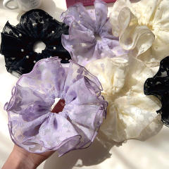 Large Hair Ring Mesh Lace Pearl High Elastic oversize scrunchies 21cm