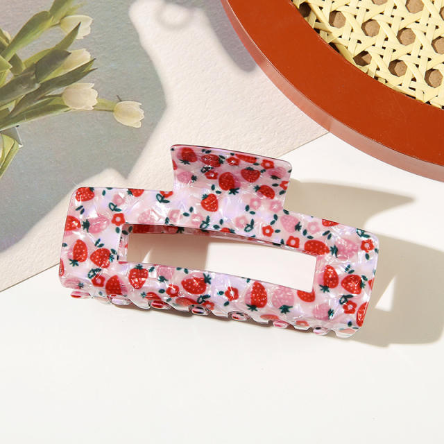 New Floral Large Rectangular Grab Clip Fruit hair claw clips