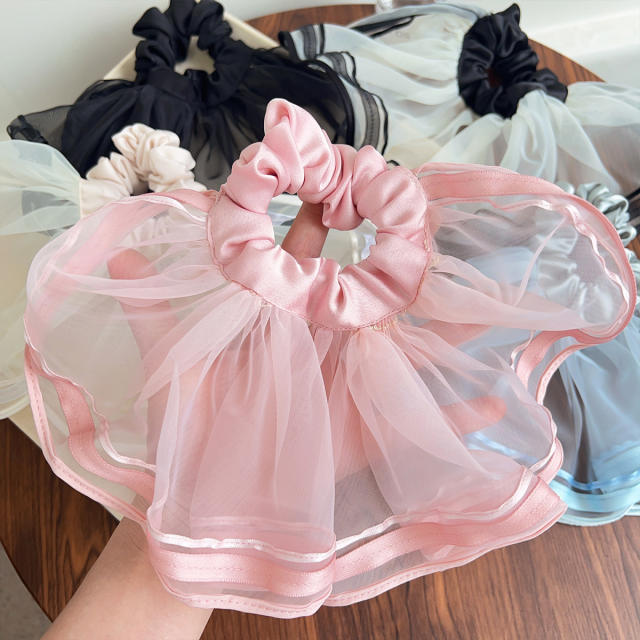 Korean fashion summer plain color mesh oversize scrunchies 21cm