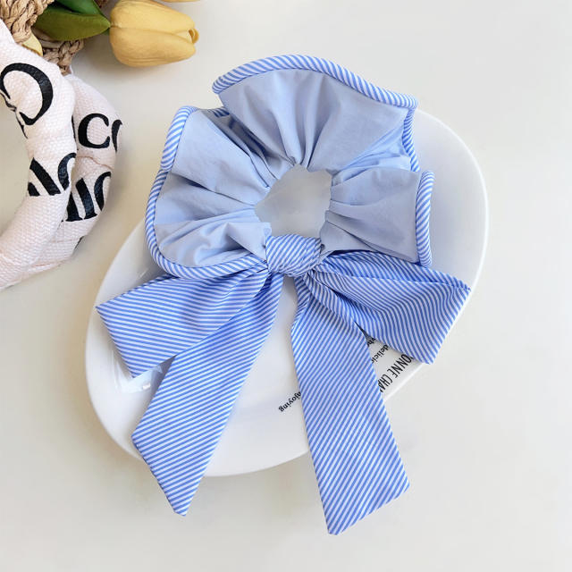 Korean Style Striped Bowknot Large size Hair Ring pony tail scrunchies