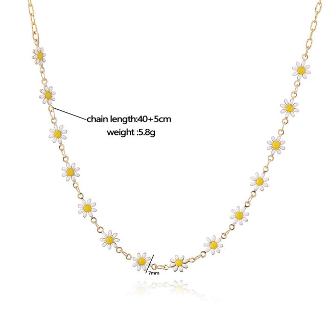 Sweet enamel daisy flower copper necklace earrings suit