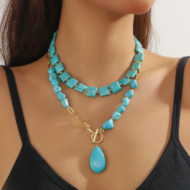 Hot Turquoise Beaded Necklace High-grade Natural Stone Pendant Fashion turquoise Necklace