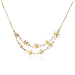 Sweet enamel daisy flower copper necklace earrings suit