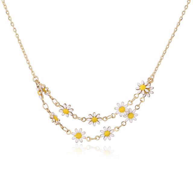 Sweet enamel daisy flower copper necklace earrings suit