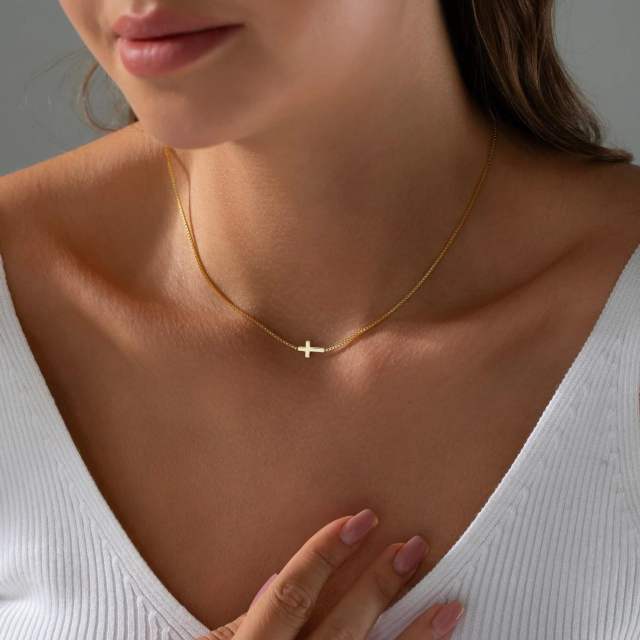 Popular side cross stainless steel necklace choker necklace