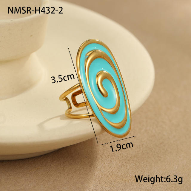 Hot fashion oval line color enamel stainless steel earrings rings suit