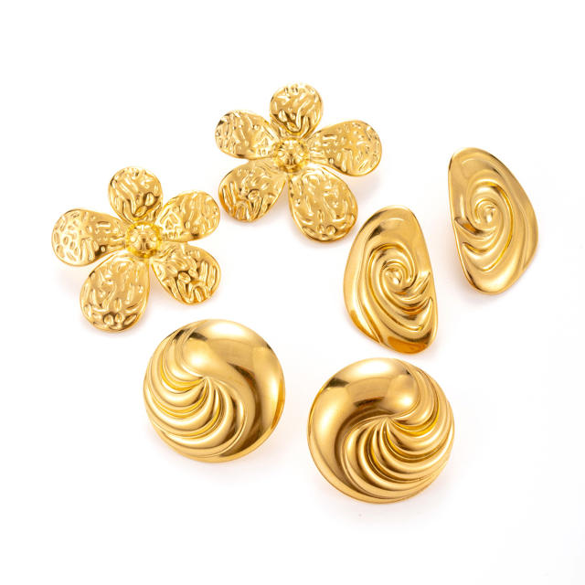 Popular big size petal flower drop shape stainless steel earrings collection