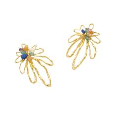 Elegant coloful bead flower hollow out stainless steel earrings