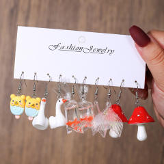 Hot Selling Resin Acrylic Earrings Combination Summer Fun Fruit Small Animal 5 Pair Earrings