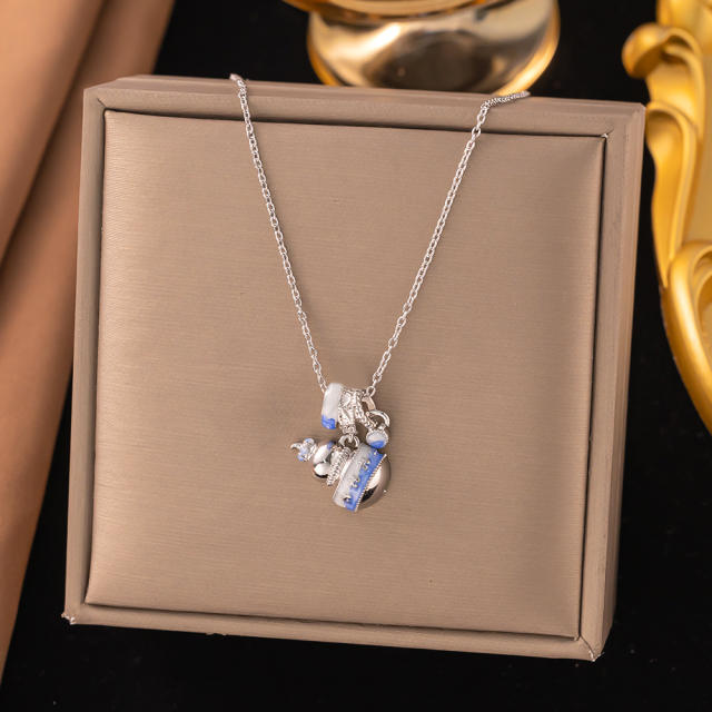 Dainty diamond copper star heart clove pendant stainless steel chain necklace