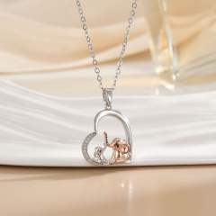 Mother's day heart-shaped animal design stainless steel chain necklace