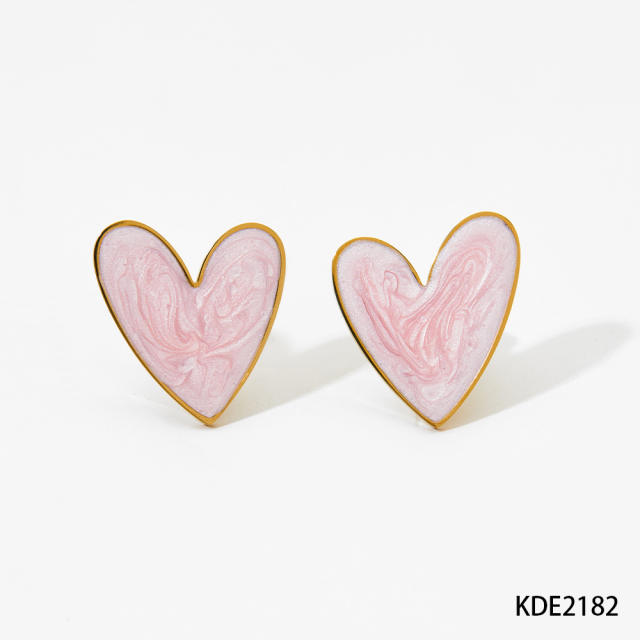Easy match enamel heart stainless steel necklace earrings suit