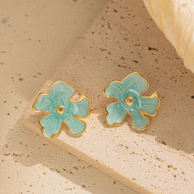 Sweet enamel butterfly star flower heart stainless steel earrings