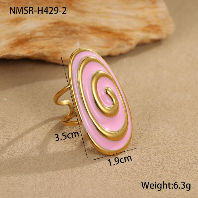 Hot fashion oval line color enamel stainless steel earrings rings suit