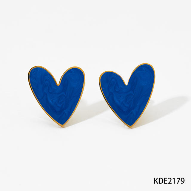 Easy match enamel heart stainless steel necklace earrings suit