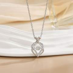 Korean Style Smart rotatable diamond flower crown pendant Necklace stainless steel chain necklace
