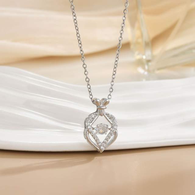 Korean Style Smart rotatable diamond flower crown pendant Necklace stainless steel chain necklace