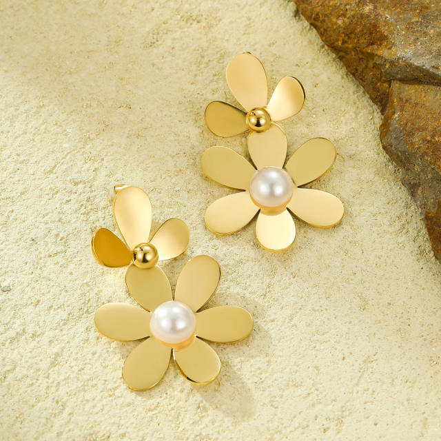 Sweet petal flower stainless steel earrings dangle earrings