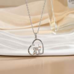 Mother's day heart-shaped animal design stainless steel chain necklace