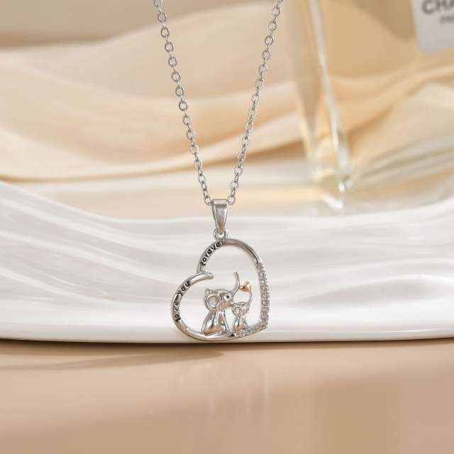 Mother's day heart-shaped animal design stainless steel chain necklace