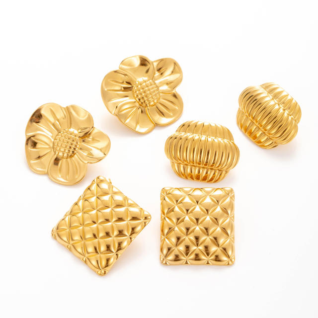 Geometric square petal flower stainless steel earrings collection