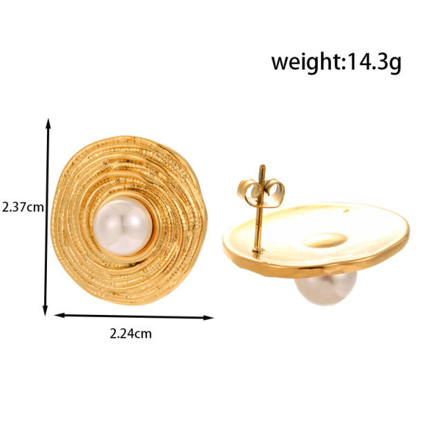 Elegant Stainless Steel Pearl Round Personality Fashion Versatile Earrings stainless steel earrings