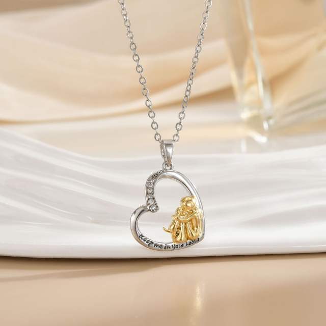Mother's day heart-shaped animal design stainless steel chain necklace