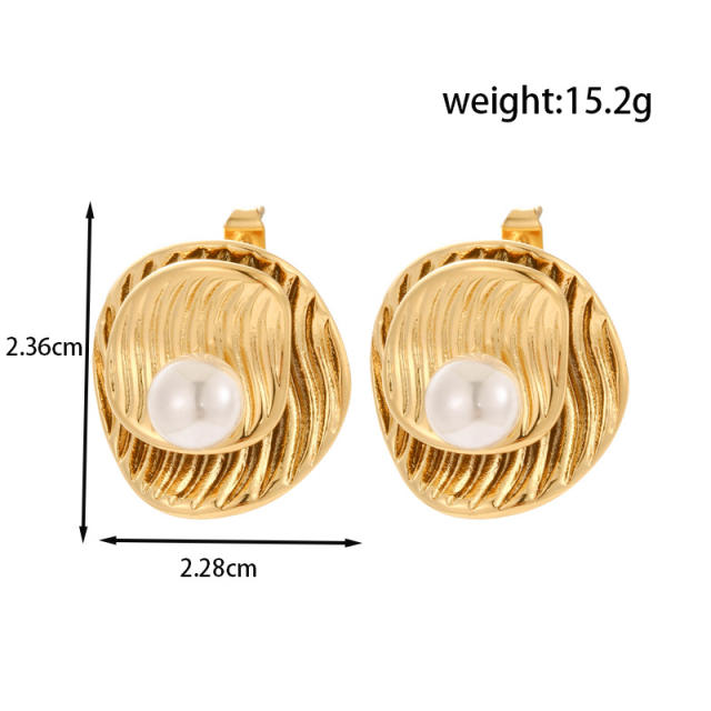 Elegant Stainless Steel Pearl Round Personality Fashion Versatile Earrings stainless steel earrings