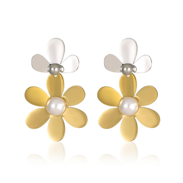 Sweet petal flower stainless steel earrings dangle earrings